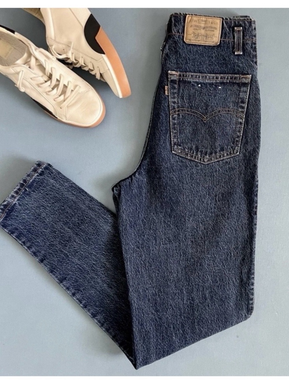 Vintage Levi's 573 Ultra High Rise Flat Front Tapered Leg Brown Tab Jeans